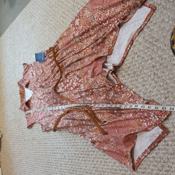 Asymmetrical Hem Flowy Dress Plus Size Floral Pastel Stretch w Belt glamour - Picture 11 of 16